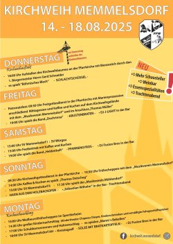Kirchweih Memmelsdorf am 14.08. – 18.08.2025