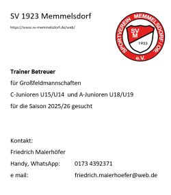 Trainer, Betreuer für C- und A-Junioren gesucht